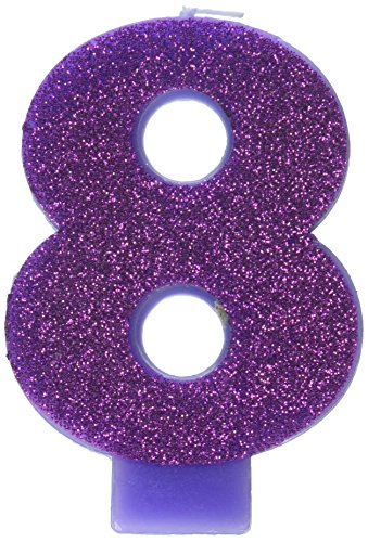 Amscan Birthday Celebration, Numeral #8 Glitter Candle, Party Supplies, Purple, 3 1/4