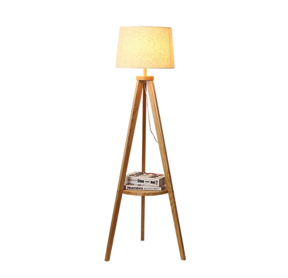 Gdlight Wooden Tripod Etagere Floor Lamp Modern Linen Cloth