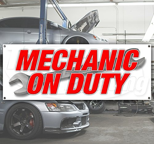 Mechanic ON Duty 13 oz Heavy Duty Vinyl Banner Sign with Metal Grommets, New, Store, Advertising, Flag, (Many Sizes Available)