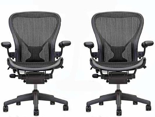 TWO - Herman Miller Aeron Chair Medium Size (B) PostureFit Support Graphite Classic Carbon Pellicle