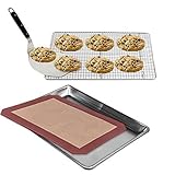 Kitchen Gems Cookie Baking Tools Accessory Gift Set Kit - Includes Silicone Baking Mat, Aluminum Cookie Sheet with Cooling Rack & Cookie Shovel - All Essential Kitchen Utensils for Baking Cookies