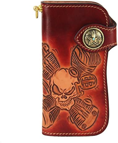 LengRen Senior Handmade Long Wallet Carved with Skeleton Pattern Personal Design of Snap Closure Genuine Italian Full Grain Leather with Vegetable Tanning Technology, Coffee