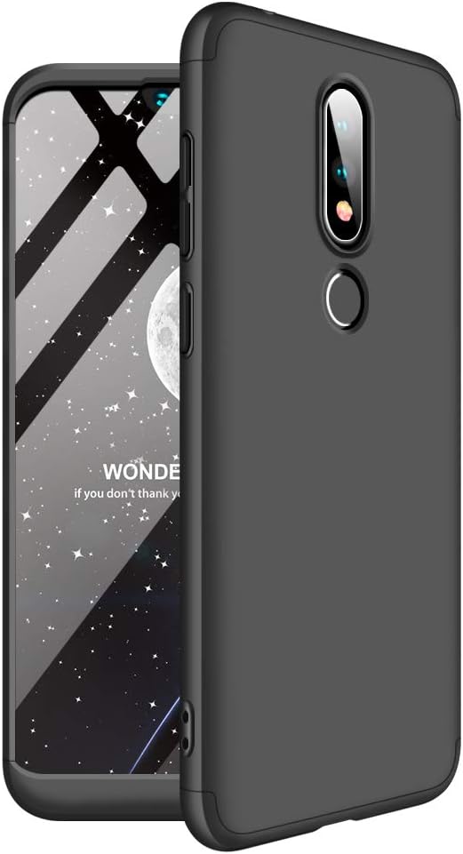 TiHen Case Nokia 6.1Plus 360 Degrees protective Cover + tempered glass film, 3 in1 Full Body protection Bumper hard phone Case Ultra-thin Skin Case,for Nokia 6.1Plus (Black)