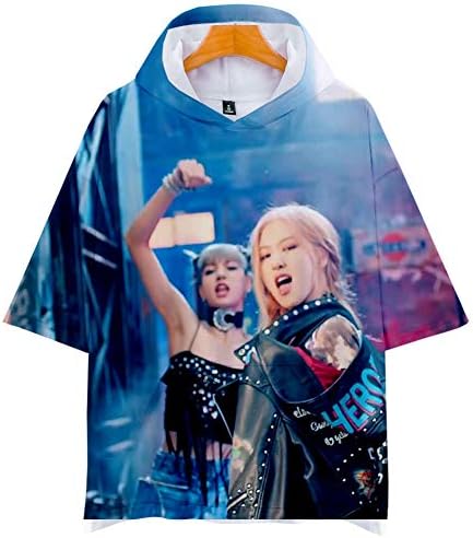 T-Shirts 3D Print Blackpink Graphics Short Sleeve Tees Pullover Hooded with Big Pockets for Mens Womens