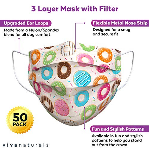 Donut Mask (50 Pack) Premium 3PLY Fun Masks for Women with