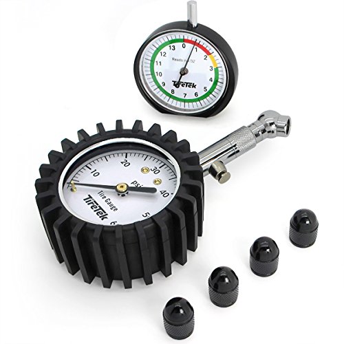 TireTek Automotive Gift Set Includes Premium Tire Pressure Gauge, Tread Depth Gauge and Valve