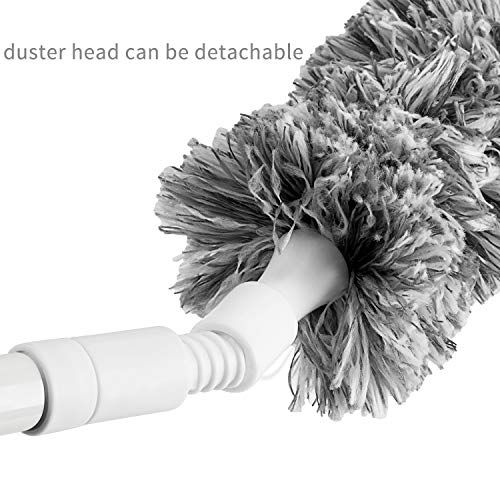 Microfiber Feather Duster Extendable (Up To 70 Inch)Washable Flexibility Detachable,Microfiber Head With Attached Extension Pole And Clothes Fork Duster For Cleaning House Office For Car (Grey)