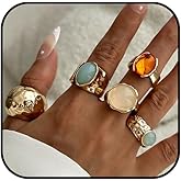 IQIC Chunky Gold Rings for Women Stackable Silver Flower Ring Set Vintage Statement Pearl Gemstone Rings Knuckle Costume Prom Jewelry Accessories