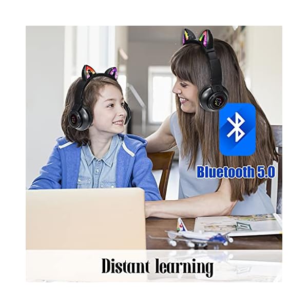 Kids-Headphones-Wireless-Light-Up-Cat-Ear-Bluetooth-Headphones-Over-Ear-Childrens-Foldable-Headphones-wMicrophone-for-Amazon-Fire-TabletLaptopiPad-Black JYPS Kids Headphones Wireless Light Up Cat Ear Bluetooth Headphones Over Ear Childrens Foldable Headphones w/Microphone…