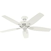Hunter 52 inch Indoor Ceiling Fan No Light with Pull Chain - White Ceiling Fan without Light, Standard Mount, 5 Blades, For B