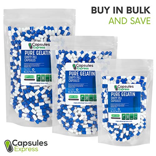 Capsules Express Size 0 Blue and White Empty Gelatin Capsules 100