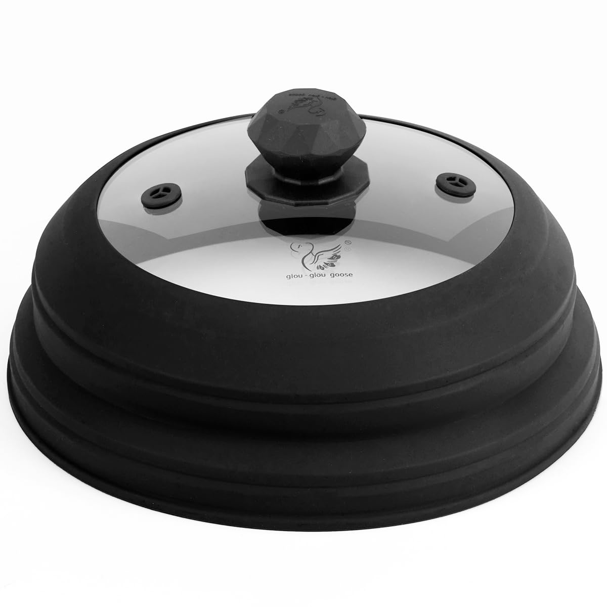 Photo 1 of Microwave Splatter Cover Vented Glass Splatter Guard Lid with Collapsible Silicone for Food as Pot Cover 11.8 inch Large Plate for 6 7 8 9 10 11 inch Plate Bowl Black