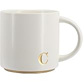 COLLECTIVE HOME - Monogram Ceramic Mugs, 15 oz Golden Initial Coffee Cups, Elegant Capital Alphabet Tea Mugs, Elegant Personalized Mug with Gift Box, Luxurious Cups for Office and Home (C)