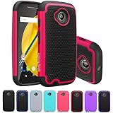 Moto E (2nd Gen) Case, LK [Shock Absorption] Hybrid Dual Layer Armor Defender Protective Case Cover for Motorola Moto E (2nd Generation) (Hot Pink)