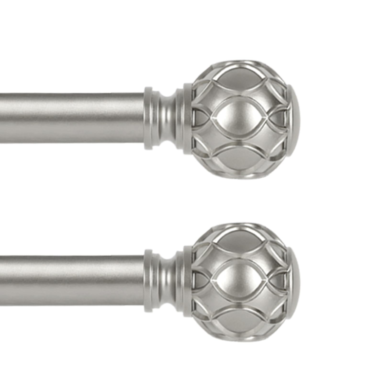 HTZON Silver Curtain Rods for Windows 2 Pack:Farmhouse Boho Decorative Curtain Rod for Bedroom Living Room,Heavy Duty Adjustable Rustic Drapery Rods with Vintage Coastal Finials,Antique Silver 18-45" Image