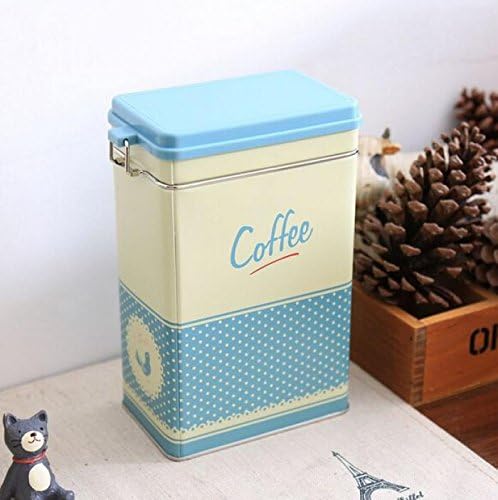 Decorative Jar with Lid Cover Retro Large Sealed Box Blue Polka Sugar Coffee Tea Containers Jar Tin Metal Kitchen Home Decor Organizer Storage Decoration Can 21.5cm X 12cm