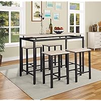 Danxee 5-Piece Kitchen Counter Height Pub Dining Table Set, High Breakfast Table with 4 Chairs for Dining Area (Beige)