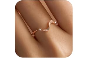 KIFUTENG Wave Ring, 925 Sterling Silver Ocean Wave Rings for Women Cubic Zirconia Self Reminder Up and Down High and Low Ring Ideal Minimalism Jewelry