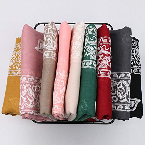 MEIYIN Muslim Women Cotton Linen Scarf Shawl Paisley Floral Embroidery Head Wrap Hijab