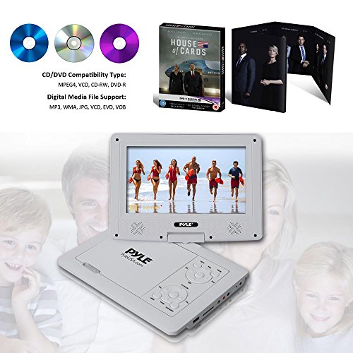 Upgraded-2017-Pyle-9-Portable-Travel-DVD-Player-Use-as-Car-CD-DVD-Player-Rechargeable-Battery-USBSD-Headphone-Jack-Includes-Remote-Control-Car-Charger-Travel-Bag-White-PDV91WT