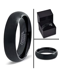 Charming Jewelers Anillo de boda de tungsteno de 0.236 in para hombre y mujer, ajuste cómodo, 18 K, amarillo, oro rosa, gris, negro, cúpula cepillada