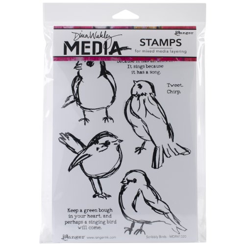 Ranger Dina Wakley Media Cling Stamps, 6 by 9-Inch, Scribbly Birds