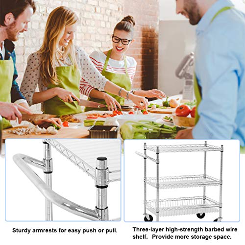image for FDW Heavy Duty Utility Cart Wire 3 Tier Rolling Cart Organizer NSF Ki