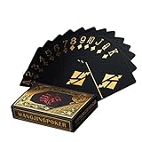 Waterproof Poker Cards Black PVC Playing Cards Set Professional Poker Bronzing Poker Deck Plastic Poker for Your Poker Pleasure (2 Pack Gold)