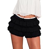 ChiaoLezhee Ruffle Bloomer Shorts, Layered Ruffled Bloomers for Women, Cute Lace Mini Bow, Going Out Concert Music Festival
