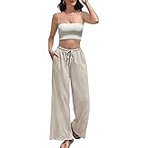 TopCrazy Womens Wide Leg Palazzo Pants Summer Flowy Pants Drawstring Elastic Beach Lounge Casual Trousers with Pockets