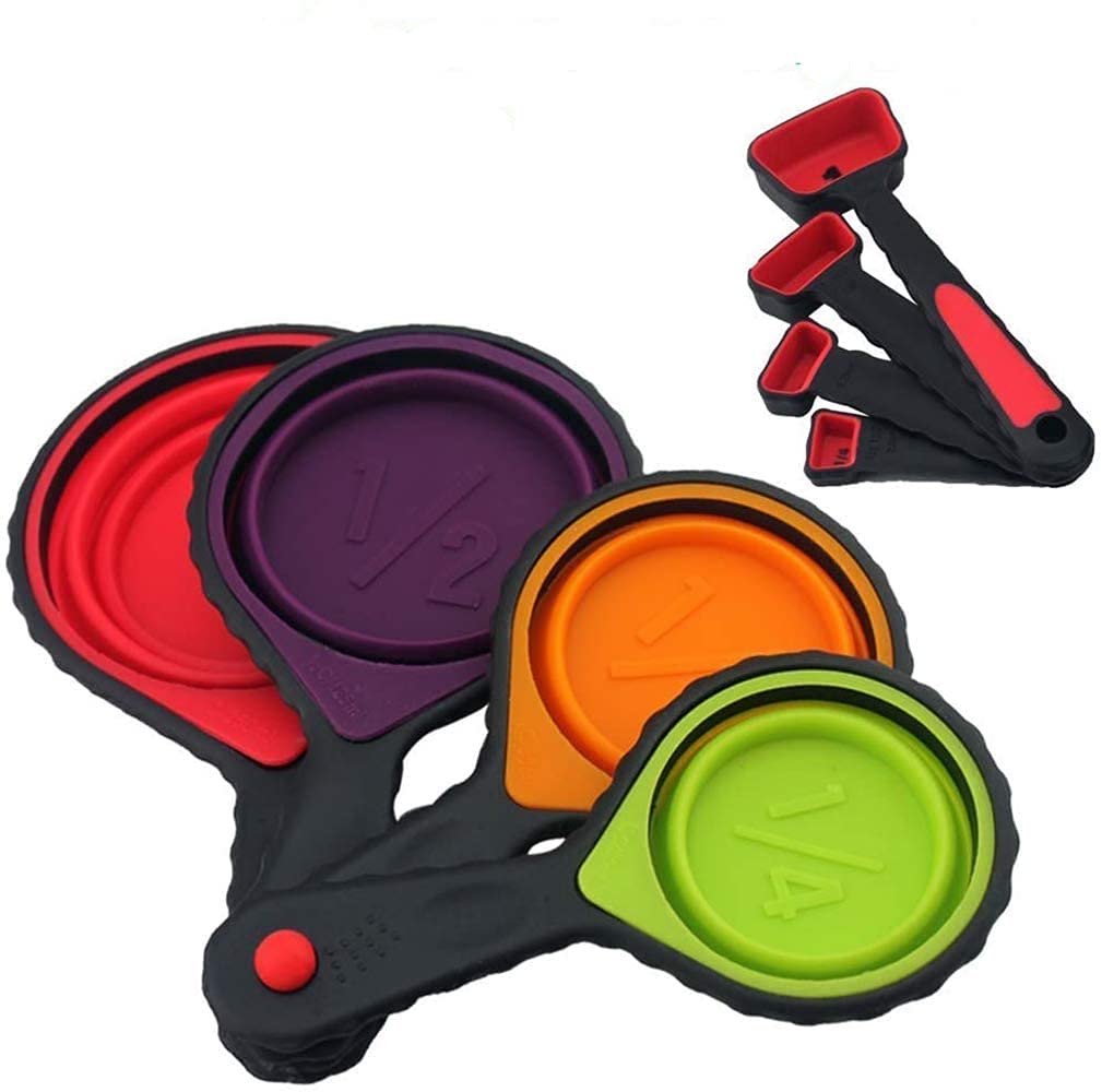 Delex Measuring Cups and Spoons Set for Baking Food Graded Silicon Collapsible Kitchen Utensil for Liquids and Solids Set of 8