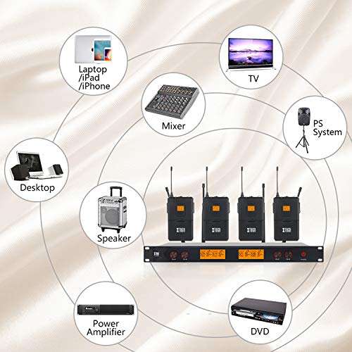 XTUGA A400 Metal receiver 4-Channel UHF Wireless Microphone System with 4 Bodypack for Stage Church Use for Family Party, Church, Small Karaoke Night (Frequency B)