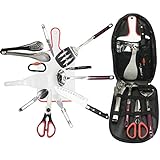 Bisgear 13pcs Backpacking Camping Cookware Kitchen Utensil BBQ Organizer Travel Mess Kit with Water Resistant Case, Cutting Board, Rice Paddle, Tongs, Scissors, Knife, Spork, Wine Opener