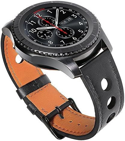 for Samsung Gear S3 Bands with Quick Release Pins, Loxan 22mm Premium Soft Genuine Leather Watch Band, Replacement Smart Watch Strap for Gear S3 Frontier/Classic Sports Smartwatch, Black