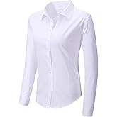 DIYUS Women's Slim-Fit Button Down Shirts Stretchy Cotton Long Sleeve Work Blouse