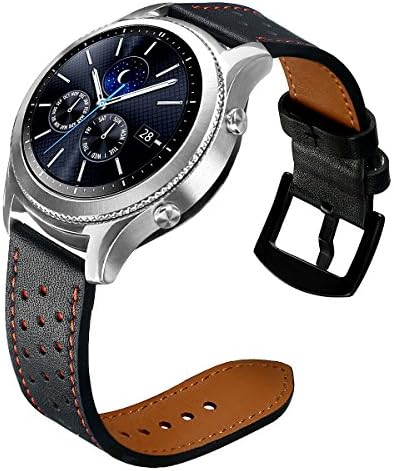 For Samsung Gear S3 Classic / Frontier bands, Austrake Replacement Watch Band with Buckle Leather Strap Wristband for Samsung Gear S3 Smartwatch Band,Black