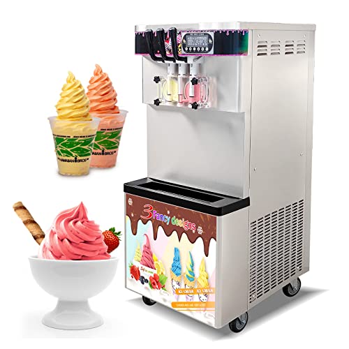 Kolzayier Commercial ETL Soft Ice Cream Machine, 3 Flavors Soft Serve