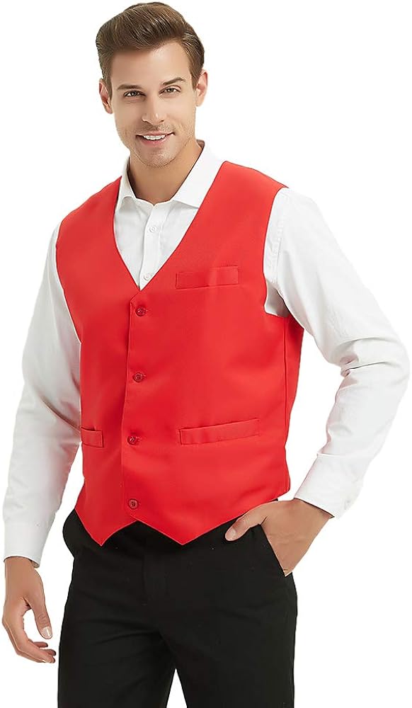 TOPTIE Waiter Uniform Unisex Button Vest for Supermarket Clerk & Volunteer at  Men’s Clothing store