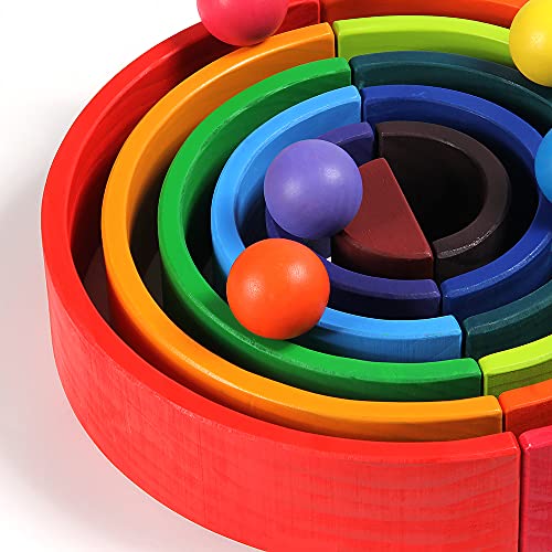 MERRYHEART Wooden Rainbow Stacker Set Rainbow Stacking Toy Set with