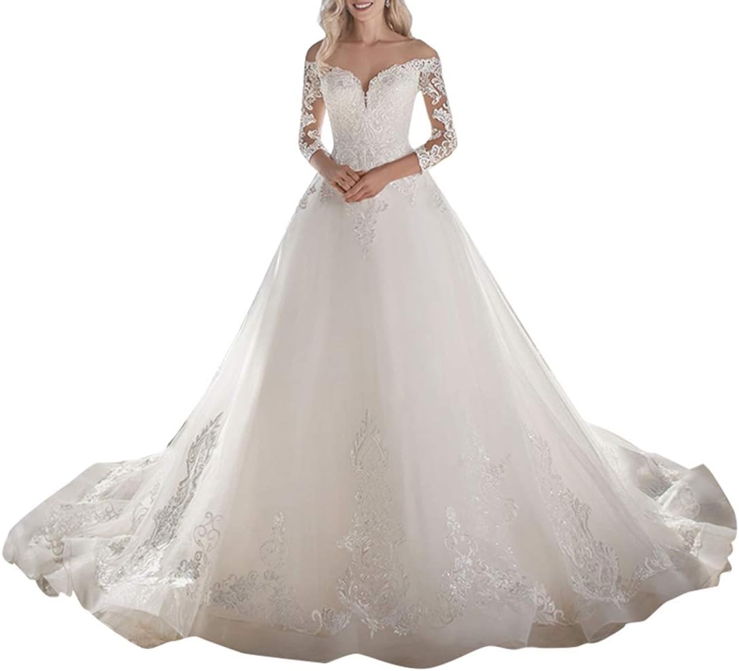 Wanshaqin Women’s A-line Straps Sweetheart Bridal Wedding Dress Appliques Organza Ruffles Wedding Gowns for Brides
