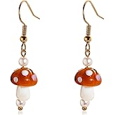 1 Pair 3D Mushroom Earrings, Resin Brown Mushroom Earrings, Creative Pearl Hand-made Ear Pendant, Simulation Plant Shaped Dangle Drop Earrings, Kawaii Exaggerated Ear Decors for Party Festival Women