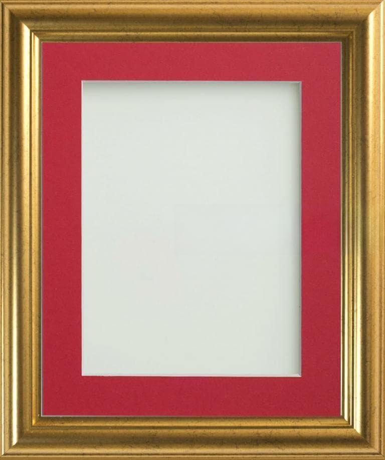 Frame Company Eldridge Gold Photo Frame with Red Mount, 12x10 for 9x7 inch, fitted with perspex