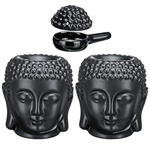 Ruilasago Buddha Head Candle Oil Burner, Ceramic Translucent Statue Hollow Essential Oil Burner Aromatherapy Diffuser Furnace Tealight Candle Holders for Yoga Meditation Room Home Decor (2*Black)