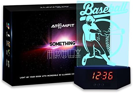 ATOMFIT BASEBALL SPORT 3D LED Night Light for Home, Table or Desk Lamp, 3D LED Illusion Lamp With 7 Color Switching, Effects - 3D LED Clock Base With Temperature Sensor, Perfect Sports Fan Gift