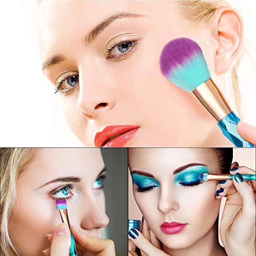 Makeup Brush Set, KOMAKE 12pcs Blue Makeup Brushes Travel Set With Holder Makeup Brush Organizer Foundation Powder Contour Blush Eye Cosmetic Brush Sets With Bonus Gift Makeup Sponge - Thumbnail 2