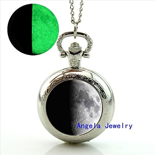 Pretty Lee Fashion Full Moon Glowing Pocket Watch Necklace Full Moon Pendant Glow in the Dark Jewelry Vintage Watch