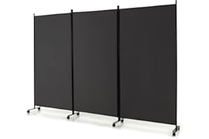 GOFLAME 3 Panel Folding Room Divider, 6FT Rolling Privacy Screen with Lockable Wheels, Portable Room Partition Screen, Freestanding Wall Divider and Separator for Home Office, Grey