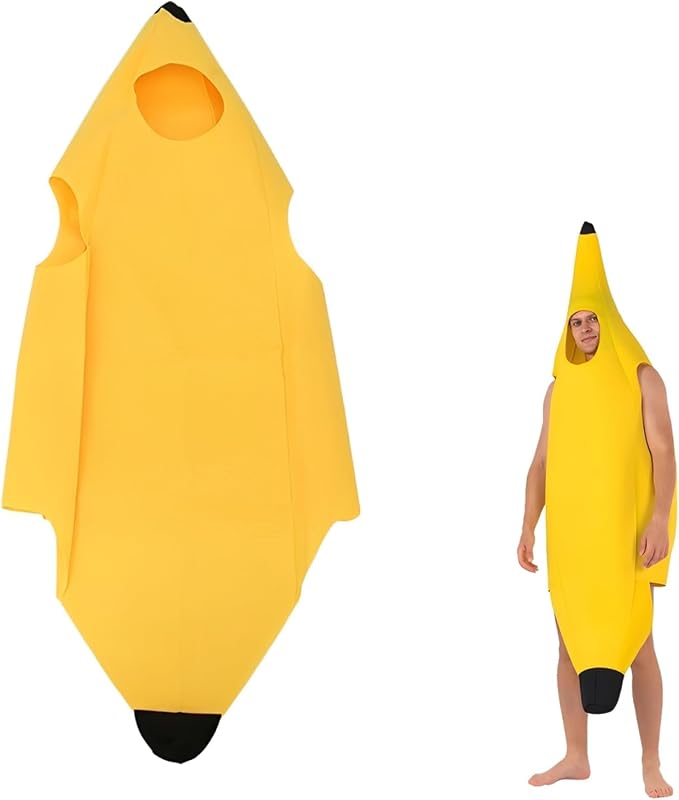Bananen Kostüm, Bananenkostüm, Obst Kostüm, Lustiges Bananenkostüm für Erwachsene, Herren und Damen, Einteiliges Design für Karneval, Halloween, Party und Cosplay, Perfekte Geschenkidee