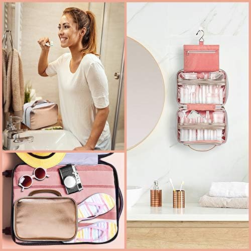 Large Hanging Toiletry Bag Women - Cosmetics Case/ Makeup Organizer with Hook with Clear Compartments by Lily England (Rose Gold) 4 Large Hanging Toiletry Bag Women - Cosmetics Case/ Makeup Organizer with Hook with Clear Compartments by Lily England (Rose Gold)