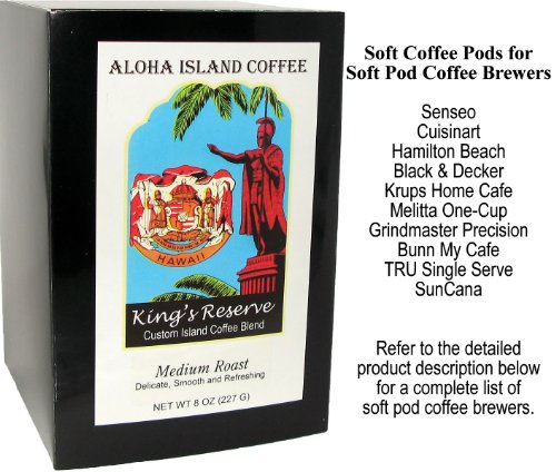Senseo Pods of Kona Smooth Kings Reserve MEDIUM Roast Kona Hawaiian Coffee, Soft Coffee Pods, Reusable Pod Adapter is Available for K-cup Brewing Systems